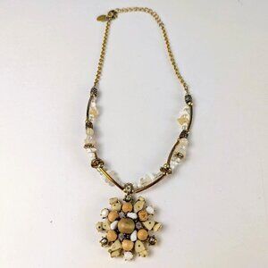 Wood/Rock/Rhinestone Beaded Pendant Necklace